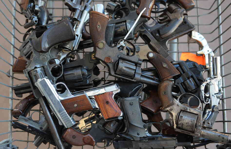 Handguns collected in South-Central Los Angeles as part of a Gun for Gift Card exchange in 2009. One teenager here says getting a gun on the streets is just "one phone call away." Handguns collected in South-Central Los Angeles as part of a Gun for Gift Card exchange in 2009. One teenager here says getting a gun on the streets is just "one phone call away."