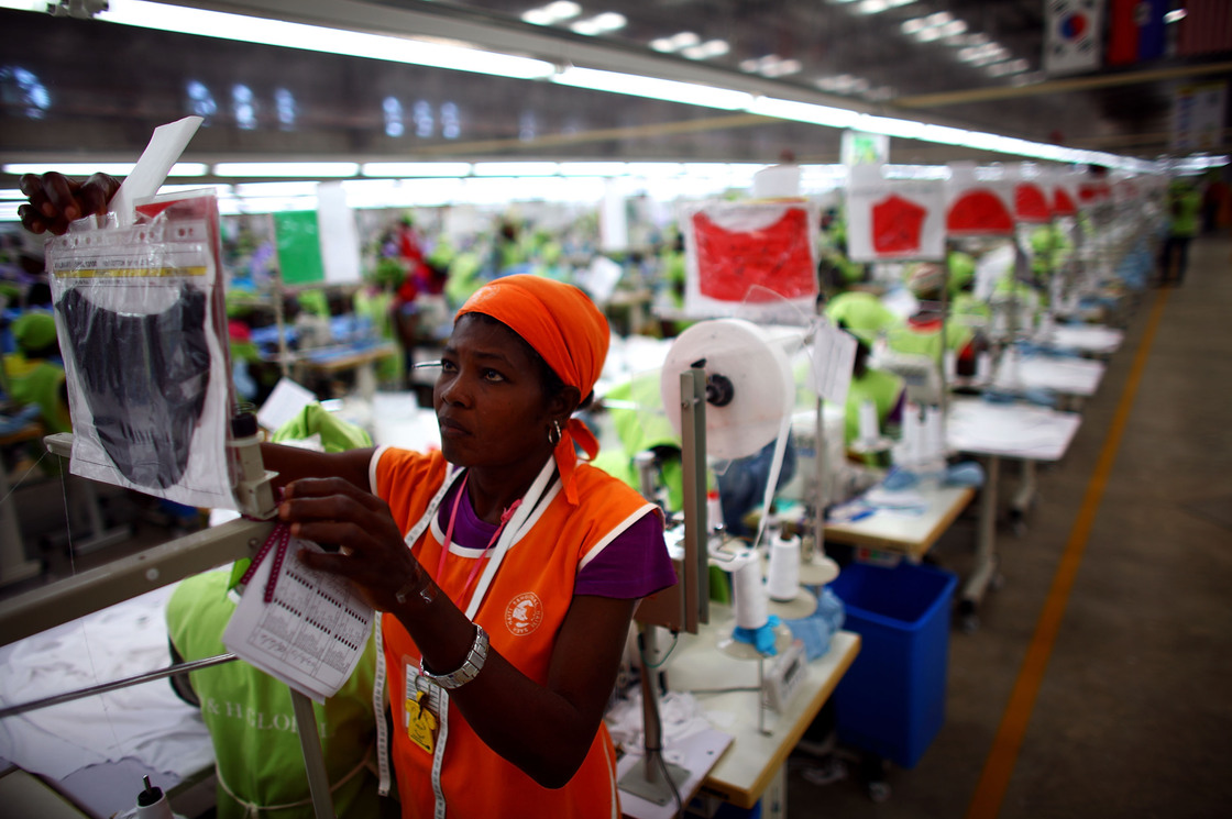 The anchor tenant of the Caracol Industrial Park is the Korean clothing giant SAE-A. Employees make T-shirts that will be shipped to a discount retailer in the United States.