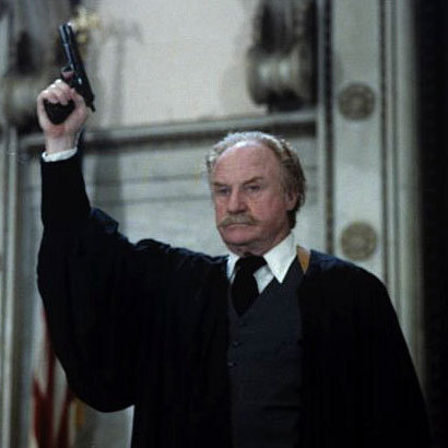 In the movie ...And Justice For All Judge Rayford had to shoot a gun to regain control of his courtroom.