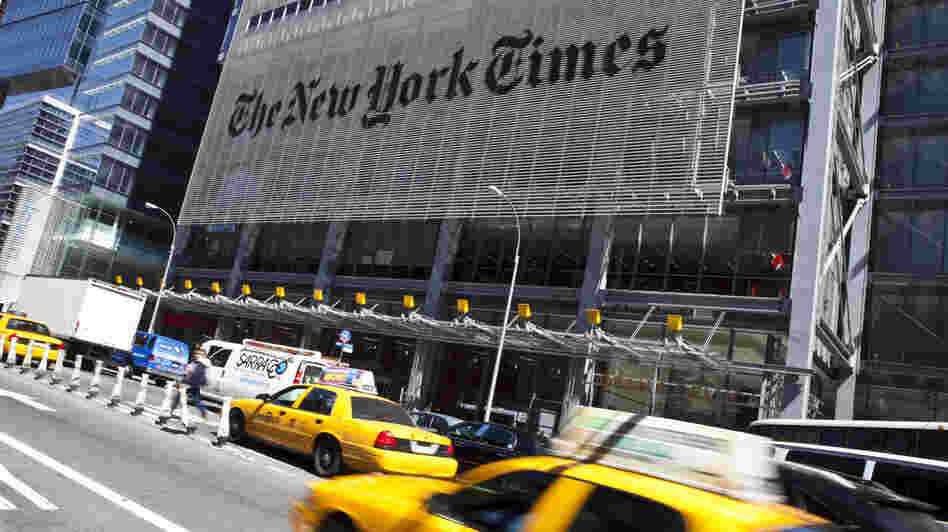 The New York Times' headquarters building in New York City. The New York Times' headquarters building in New York City.