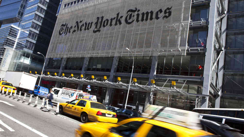 The New York Times' headquarters building in New York City. The New York Times' headquarters building in New York City.