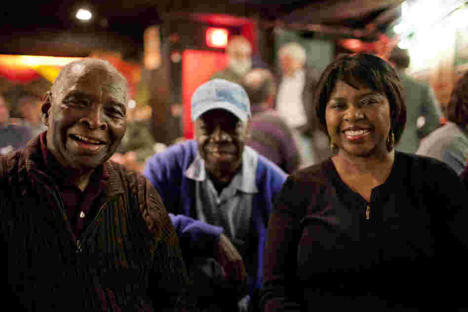 Pianist and composer Muhal Richard Abrams (left) and his daughter Richarda Abrams came to visit. In the background is drummer Andrew Cyrille.