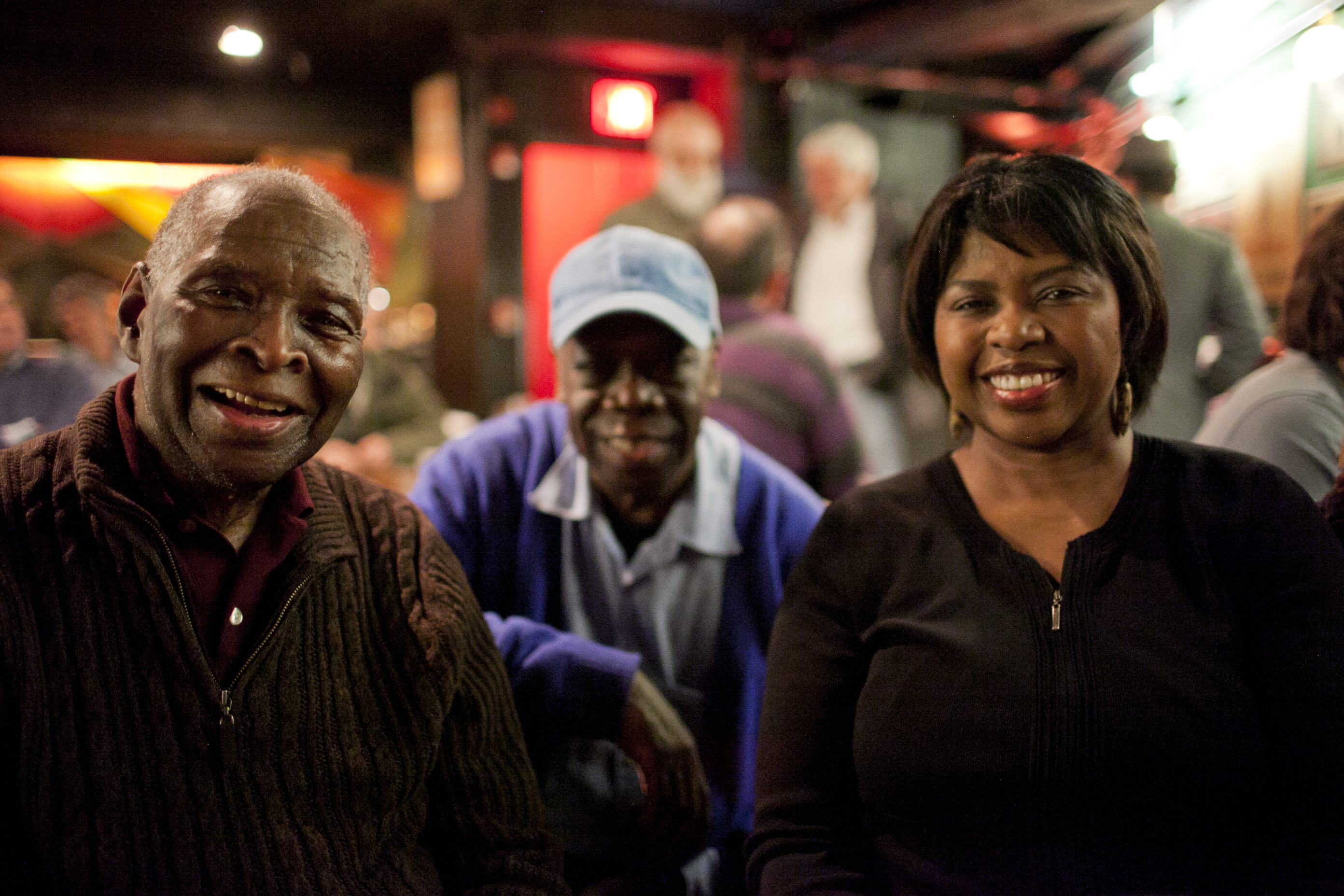 Pianist and composer Muhal Richard Abrams (left) and his daughter Richarda Abrams came to visit. In the background is drummer Andrew Cyrille.