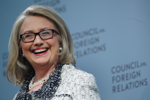 Outgoing Secretary of State Hillary Clinton listens to her intoduction before speaking on "American leadership" on Thursday at the Council on Foreign Relations in Washington, DC.