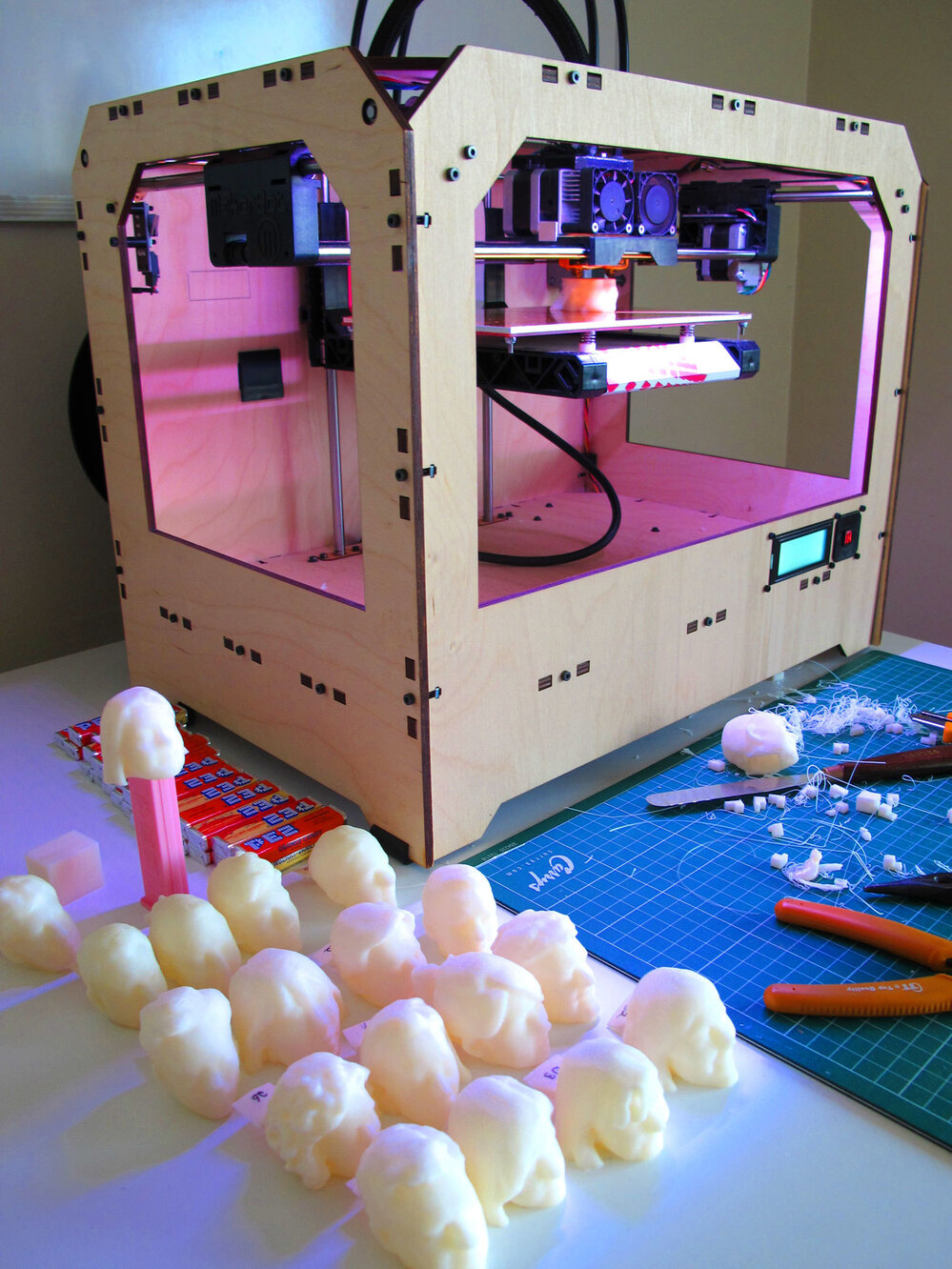 It's slow going printing in 3-D: Each head took about an hour to print.