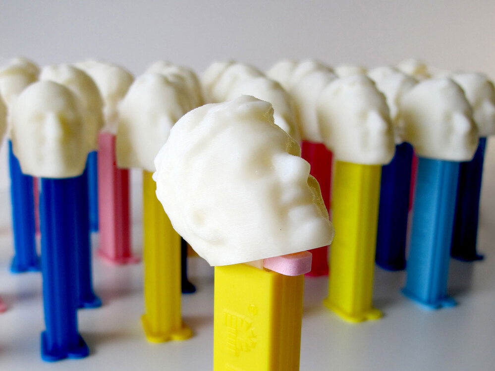 Toronto-based 3-D jewelry company Hot Pop Factory created personalized Pez dispenser heads for the employees of an architecture firm.