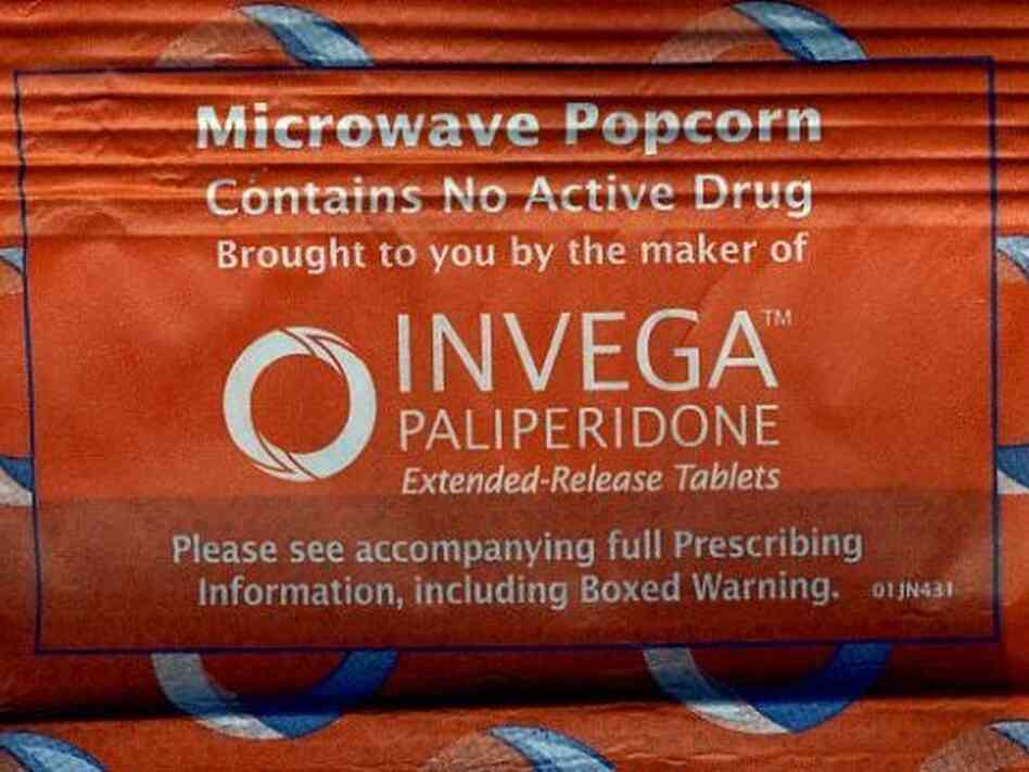A package of microwave popcorn promoting Johnson & Johnson's antipsychotic drug Invega back in 2008 would have been a no-no at many medical schools.