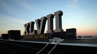 A Super Bowl XLVII sign at Woldenberg Park in New Orleans, La., Saturday.