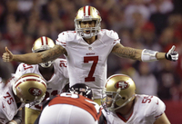 San Francisco 49ers quarterback Colin Kaepernick signals to the line during the second half of the NFL football NFC Championship game Jan. 20.