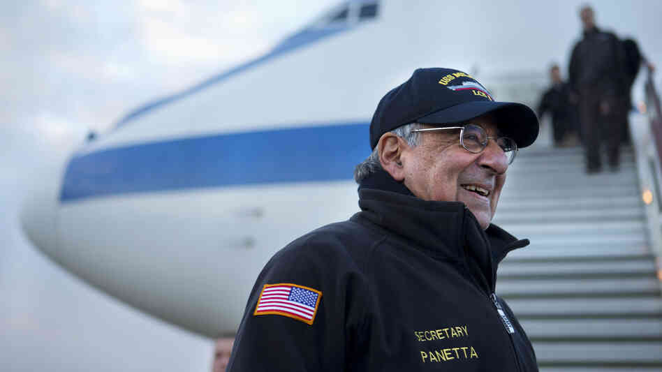 Defense Secretary Leon Panetta arrives in London on Jan. 17. Panetta is stepping down as defense secretary as soon as the Senate confirms his successor.
