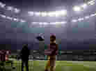 Kicker David Akers of the San Francisco 49ers waits during a power outage that occurred in the third quarter that caused a 34-minute delay during Super Bowl XLVII. Kicker David Akers of the San Francisco 49ers waits during a power outage that occurred in the third quarter that caused a 34-minute delay during Super Bowl XLVII.