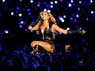 Beyonce performs during the Super Bowl halftime show Sunday night.