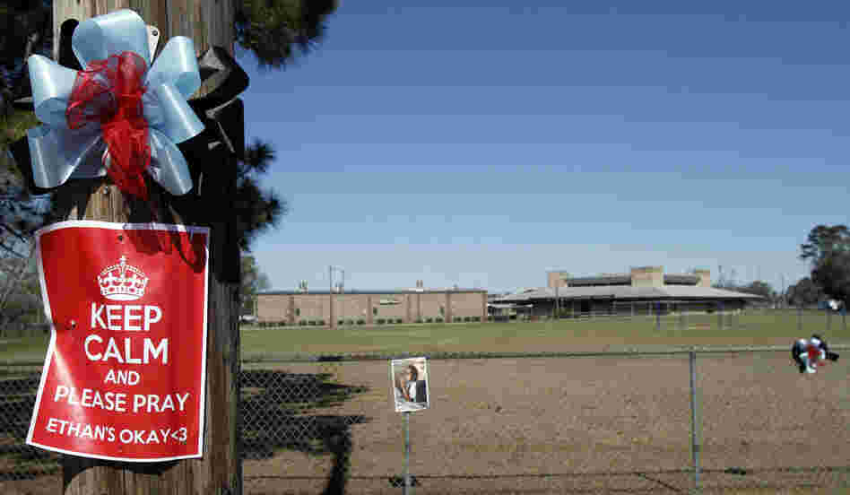 Posters for Ethan decorate power poles all over town, like this one outside the elementary school in Midland City, Ala.