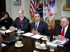 President Obama and law enforcement officials meet in January to discuss gun violence. To the left of Obama is Hennepin County, Minn., Sheriff Richard W. Stanek; to the right is Charles H. Ramsey, commissioner of the Philadelphia Police Department. President Obama and law enforcement officials meet in January to discuss gun violence. To the left of Obama is Hennepin County, Minn., Sheriff Richard W. Stanek; to the right is Charles H. Ramsey, commissioner of the Philadelphia Police Department.