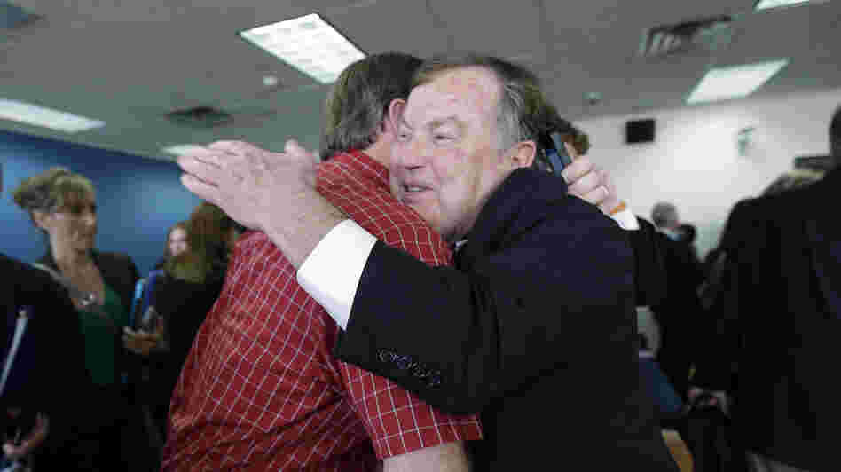 Attorney Rick Gray, representing more than 400 districts mostly in poorer areas of the state, is congratulated Monday in Austin following a ruling in a consolidated six-lawsuit case contending the school finance system violates the Texas Constitution.