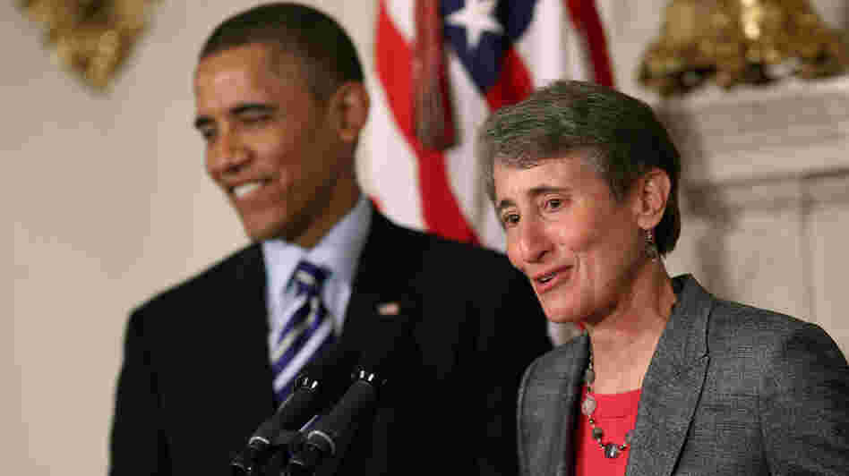 REI CEO Sally Jewell delivers remarks Wednesday after being nominated by President Obama to be the next secretary of the interior.