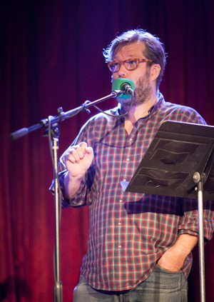 Guest musician John Roderick, of the band The Long Winters, addresses the crowd at The Bell House in Brooklyn, NY. Guest musician John Roderick, of the band The Long Winters, addresses the crowd at The Bell House in Brooklyn, NY.