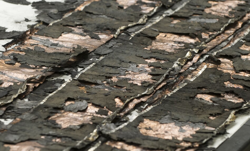 Pieces of damaged electrode coils from a battery cell that resulted in a fire aboard a Japan Airlines Boeing 787 Dreamliner airplane at Logan International Airport in Boston.