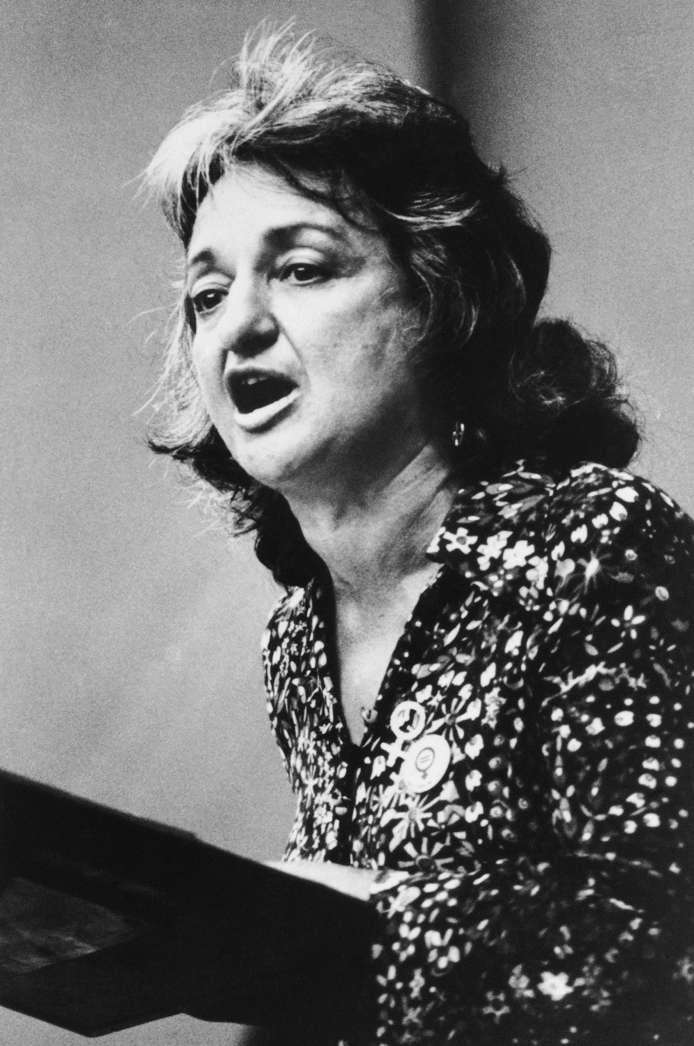 Betty Friedan, co-founder of National Organization for Women (NOW), speaks during the Women's Strike for Equality event in New York on Aug. 26, 1970, the 50th anniversary of women's suffrage.