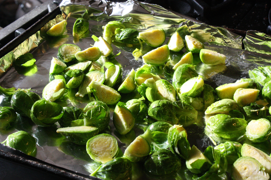 Brussels sprouts sliced for roasting