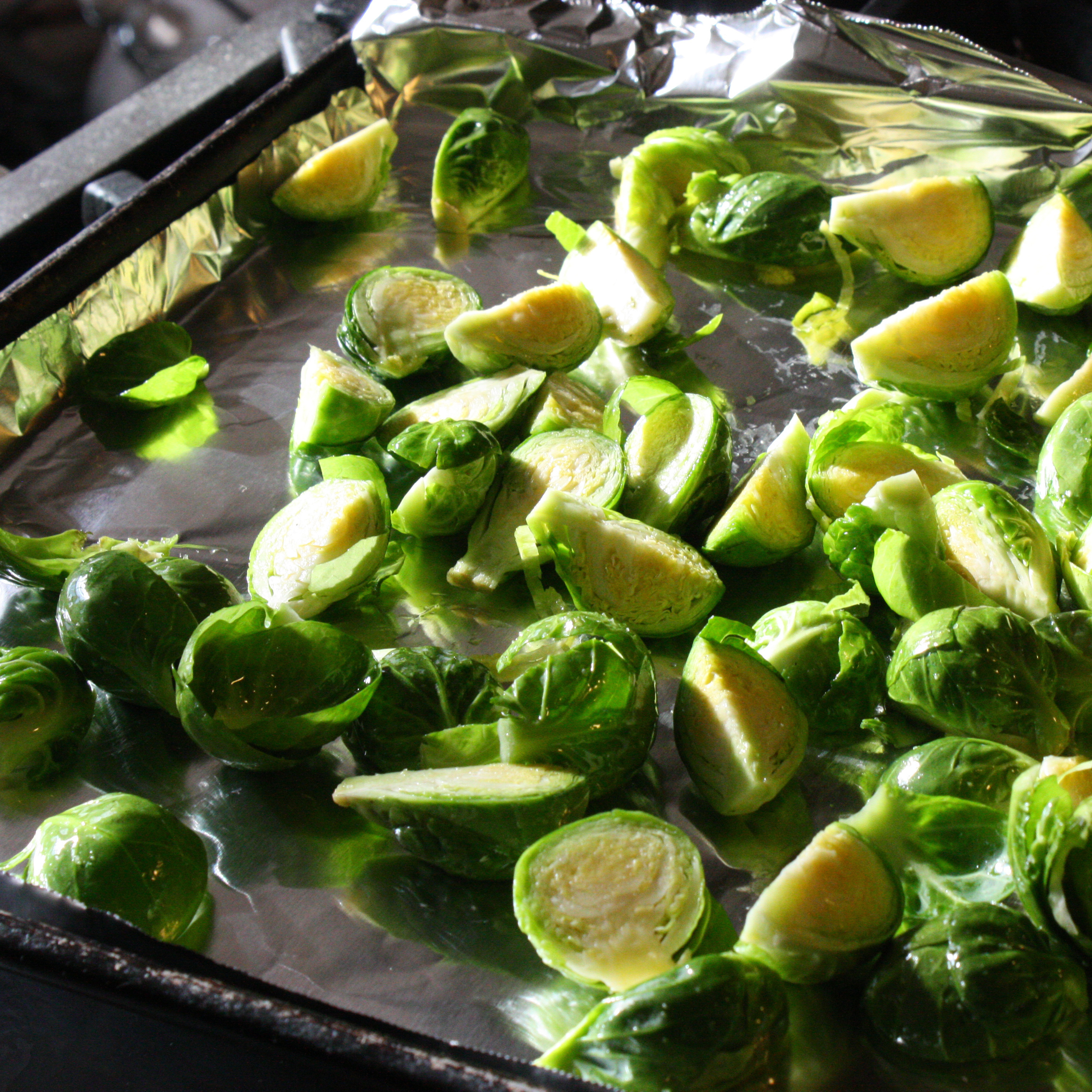 Brussels sprouts sliced for roasting