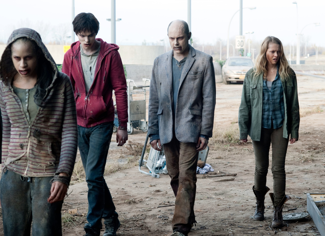 Nicholas Hoult, Rob Corddry and Teresa Palmer lurch through a scene in Levine's zombie romantic comedy.