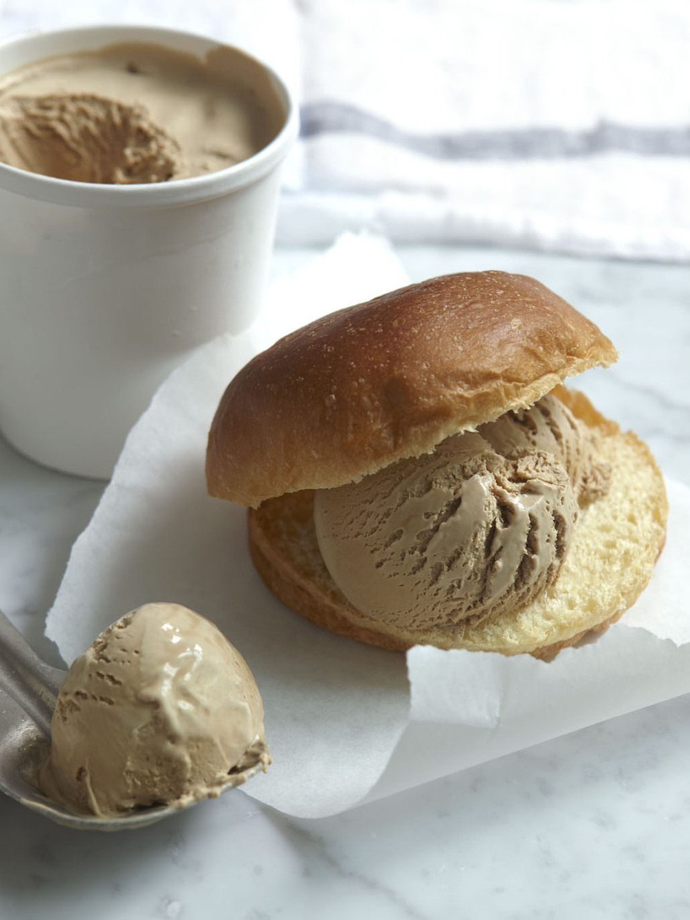 Serve this handmade coffee ice cream with a chocolate sauce, or squidge it into little brioches, like sweet burger buns, as they do in the south of Italy.
