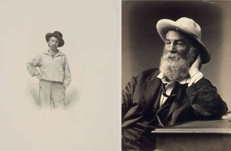A 1854 engraving by Samuel Hollyer and an 1872 photograph by G. Frank E. Pearsall show Walt Whitman in his trademark cocked hat. "I wear my hat as I please indoors or out," he wrote in "Song of Myself." A 1854 engraving by Samuel Hollyer and an 1872 photograph by G. Frank E. Pearsall show Walt Whitman in his trademark cocked hat. "I wear my hat as I please indoors or out," he wrote in "Song of Myself."