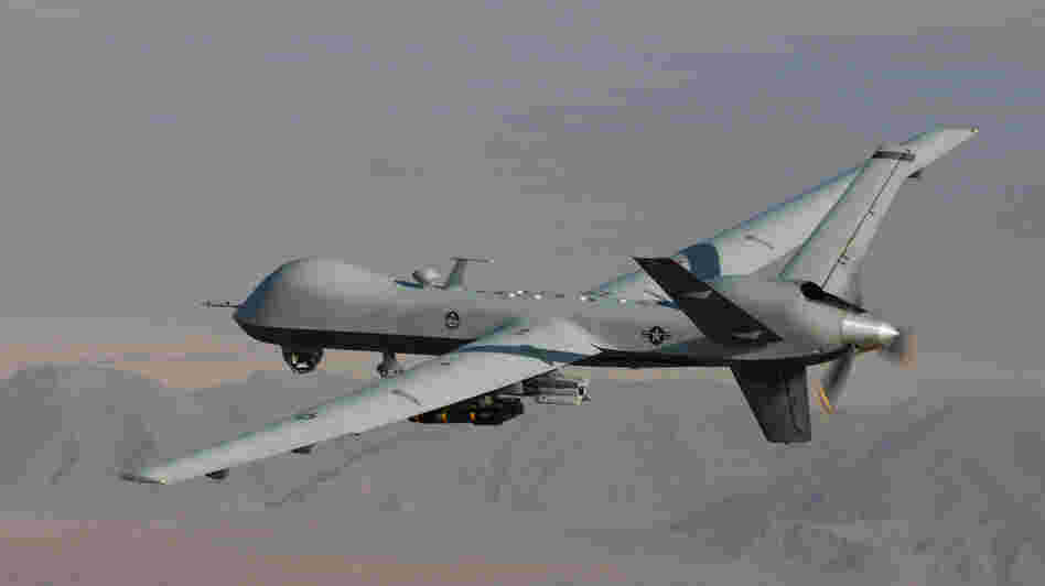 An unmanned drone armed with Hellfire missiles is shown over southern Afghanistan. A Hellfire missile fired from a drone was used in 2011 to kill an American in Yemen who the Obama administration says was an al-Qaida leader. Another American died in that attack, and a 16-year-old American was killed in a separate drone strike.