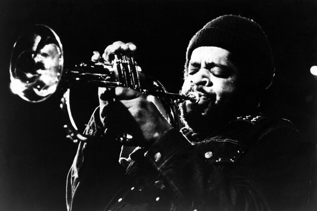 Donald Byrd onstage, in an image circulated by his record label at the time, Blue Note Records.
