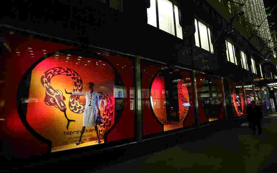 A display window celebrates the Year of the Snake at Bloomingdale's flagship store in New York City. A display window celebrates the Year of the Snake at Bloomingdale's flagship store in New York City.