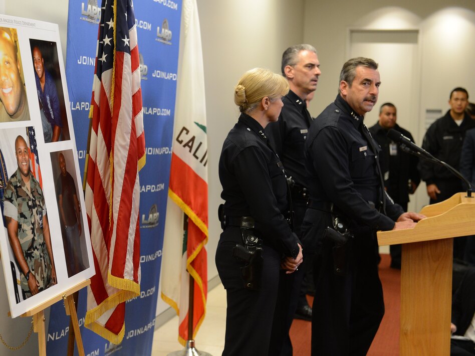 Los Angeles Police Chief Charlie Beck speaks at a press conference on the manhunt for Christopher Dorner.