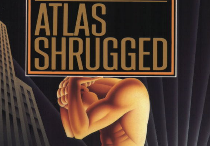 A cover detail from an edition of Ayn Rand's Objectivist classic <em>Atlas Shrugged</em>.