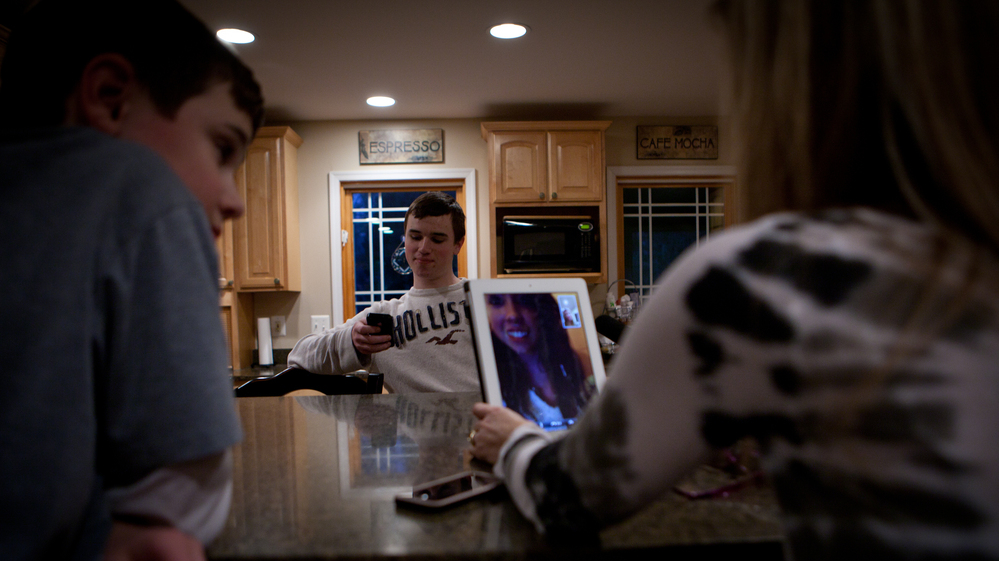 The Jordans use an iPad to talk to their daughter, Kelly, who's at school in Chicago.