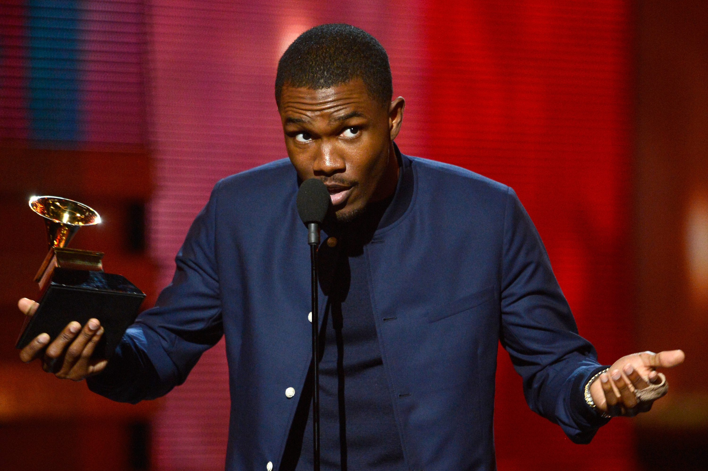 Singer Frank Ocean accepts Best Urban Contemporary Album award for <em>Channel Orange.</em>