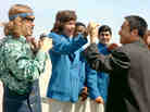 In this photo taken in April 1972 and released by China's Xinhua News Agency, Zhuang Zedong, right, shakes hands with U.S. table tennis player Glenn Cowan during a visit to the U.S. Zhuang, a key figure in 1971's groundbreaking "pingpong diplomacy" between China and the U.S., died in Beijing on Sunday. He was 72.