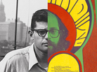 A split image shows Allen Ginsberg in 1953 and 1967. A split image shows Allen Ginsberg in 1953 and 1967.
