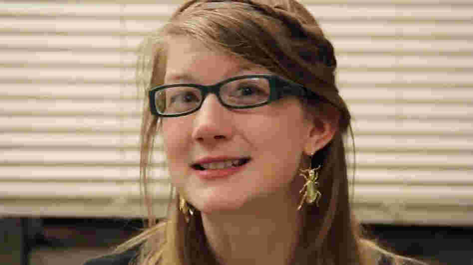 Emily and her beetle earrings.