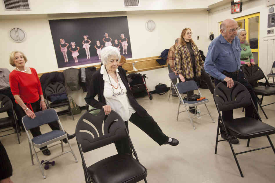 Seniors work out at John David's fitness class at the 92nd Street Y.