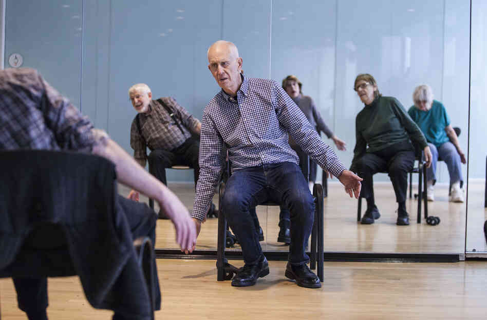 David leads his class at the JCC. He says he intends to keep teaching as long as he's strong enough.