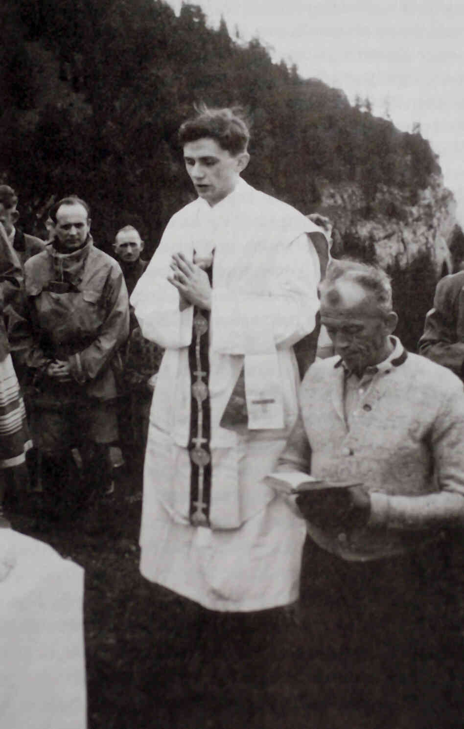 Joseph Ratzinger celebrates Mass in the mountains of Ruhpolding, southern Germany, in 1952, the year after he was ordained.