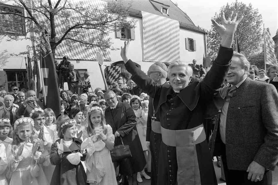 Ratzinger, newly appointed the archbishop of Munich and Freising, greets hundreds of believers as he arrives in Munich, Germany, in May 1977.