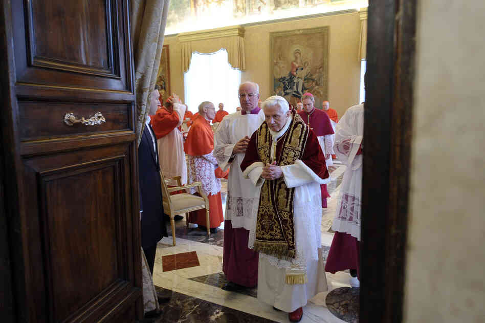 Pope Benedict XVI is seen Monday after a meeting of Vatican cardinals, where he announced his resignation. He will step down on Feb. 28.