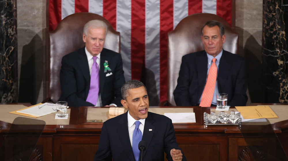 Vice President Biden wore a green ribbon in honor of the Connecticut elementary school shooting victims during President Obama's State of the Union address.