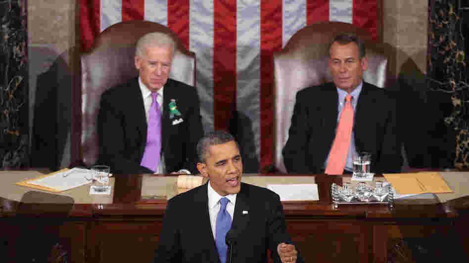 Vice President Biden wore a green ribbon in honor of the Connecticut elementary school shooting victims during President Obama's State of the Union address.