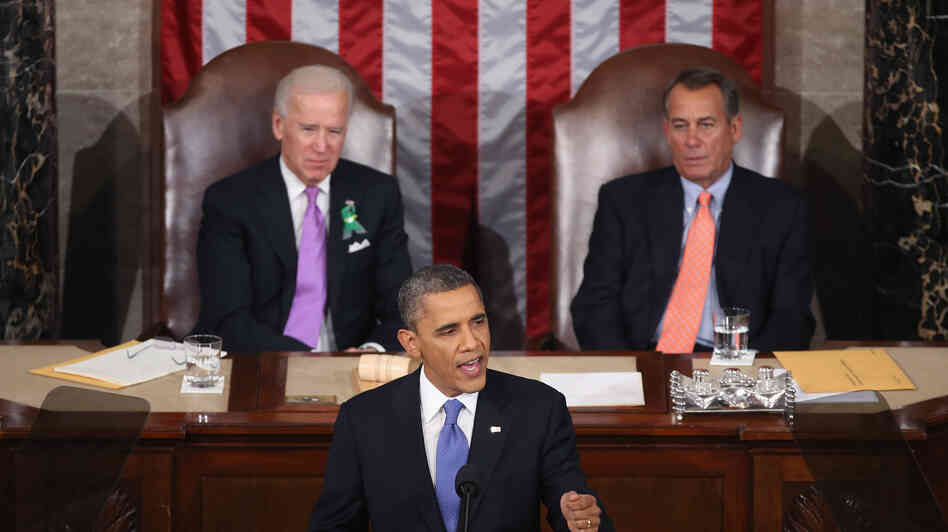 Vice President Biden wore a green ribbon in honor of the Connecticut elementary school shooting victims during President Obama's State of the Union address.