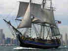 The HMS Bounty replica sails past the Chicago skyline in July 2003.
