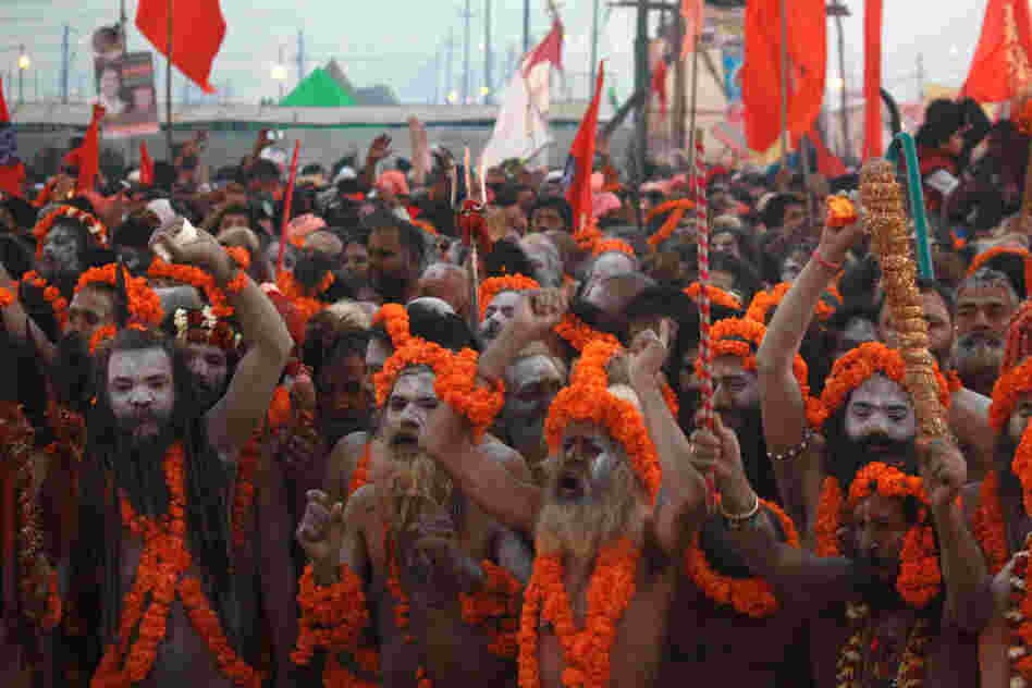 The Kumbh Mela is one of the rare times that sadhu nagas make themselves known. Many of these ascetics live in forests and villages, and have little contact with ordinary Indians. Their population is dwindling, as young devotees prefer not to pursue a life of deprivation.