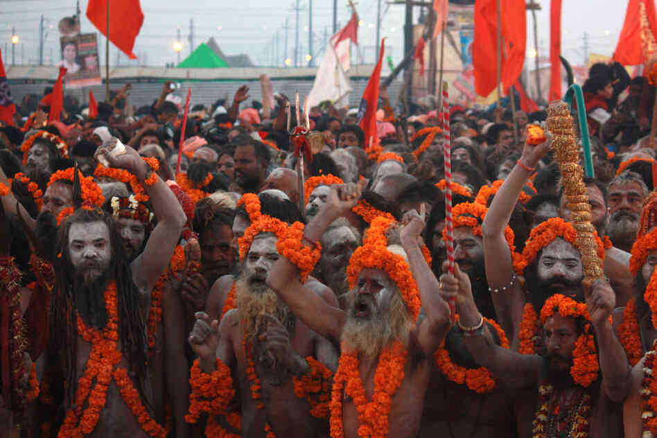 The Kumbh Mela is one of the rare times that sadhu nagas make themselves known. Many of these ascetics live in forests and villages, and have little contact with ordinary Indians. Their population is dwindling, as young devotees prefer not to pursue a life of deprivation.