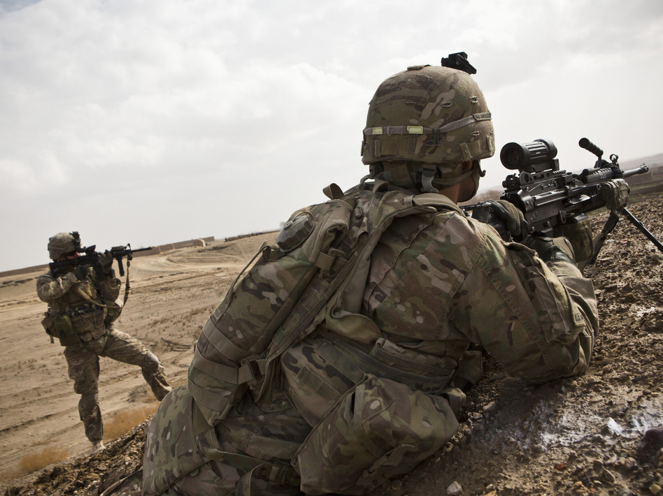 Soldiers with Charlie Company, 36th Infantry Regiment, 1st Armored Division, in Kandahar Province, Afghanistan, earlier in February.
